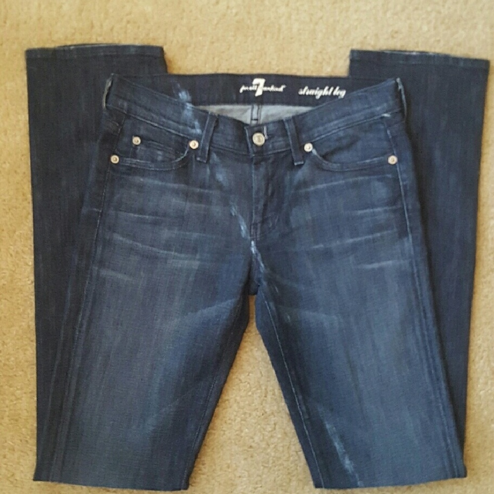 7FAM Women Straight Leg Dark Wash Jeans
